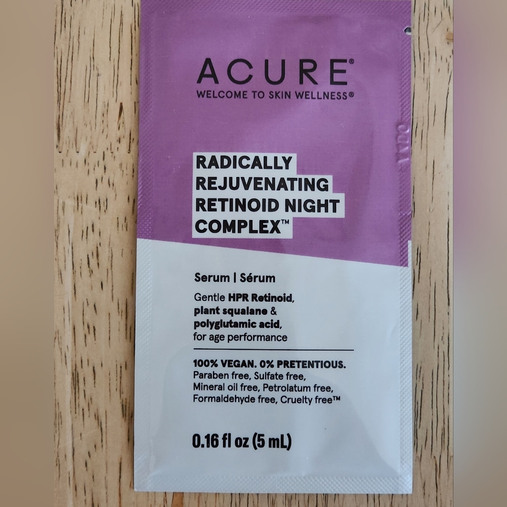 🪷5/$25! ACURE Retinoid Night Complex Sample/Trial/Travel .16 oz.